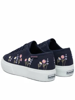 Scarpe sportive 3740 Platform Flower Embroidery Leggera S5138TW Blu scuro